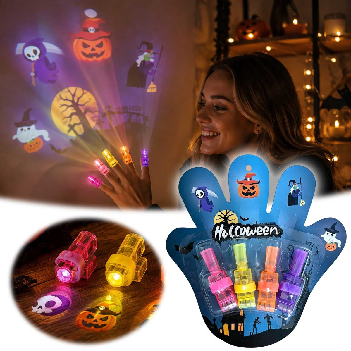 Halloween Led Projection Finger Lights, Glow Party Favor Set for Festive Celebrations and Themed Events,Blue-16.5Cm