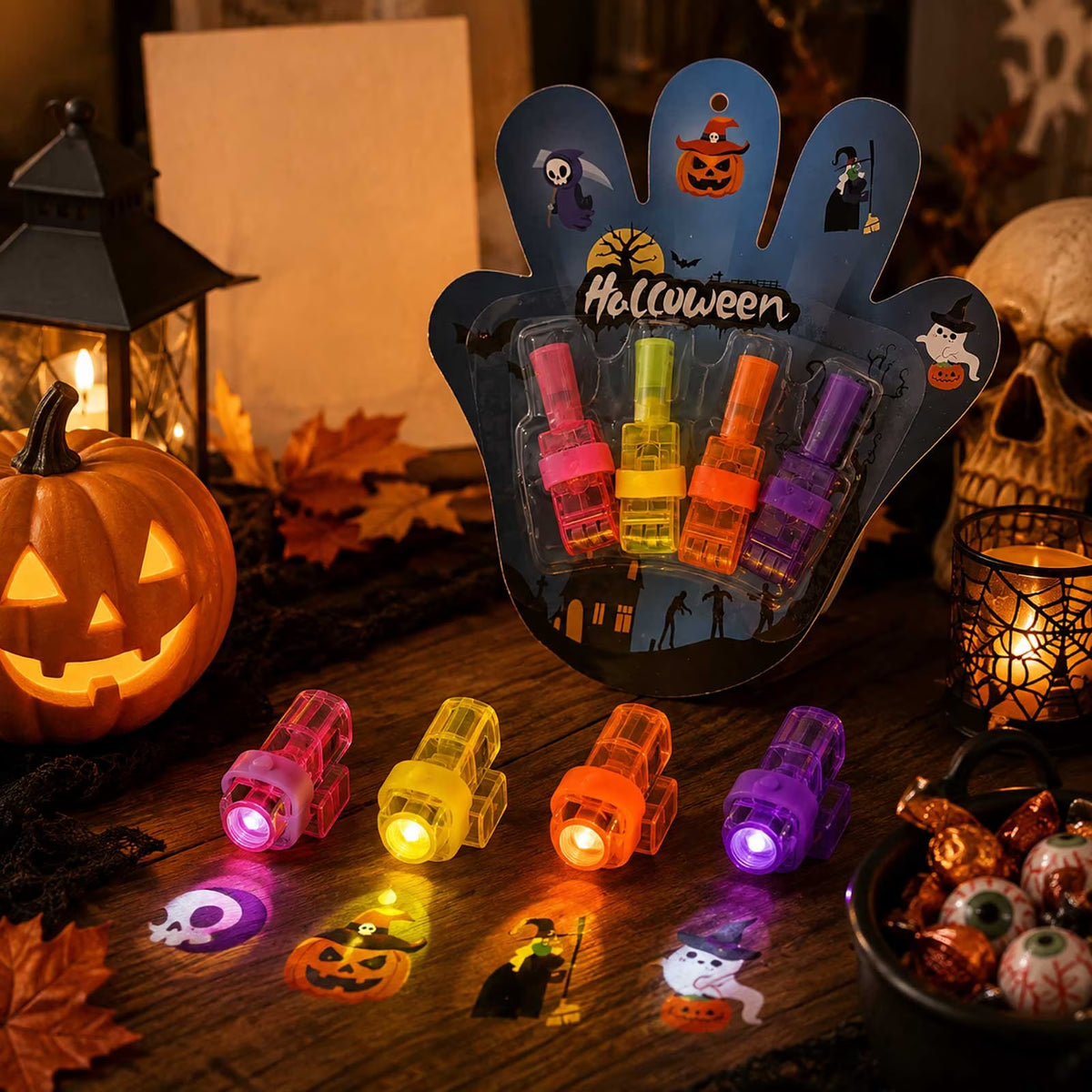 Halloween Led Projection Finger Lights, Glow Party Favor Set for Festive Celebrations and Themed Events,Blue-16.5Cm